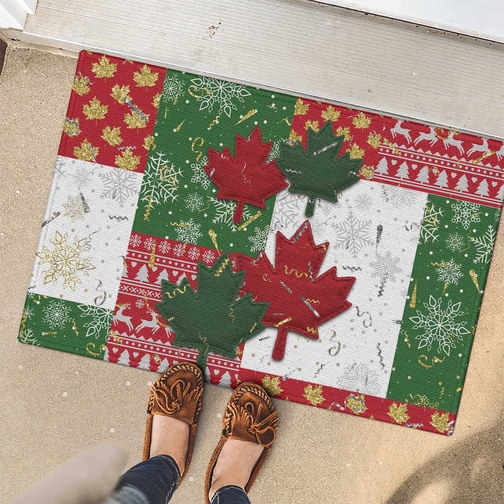 Canada Christmas Rubber Doormat Maple Leaves Patchwork Style - Wonder Print Shop