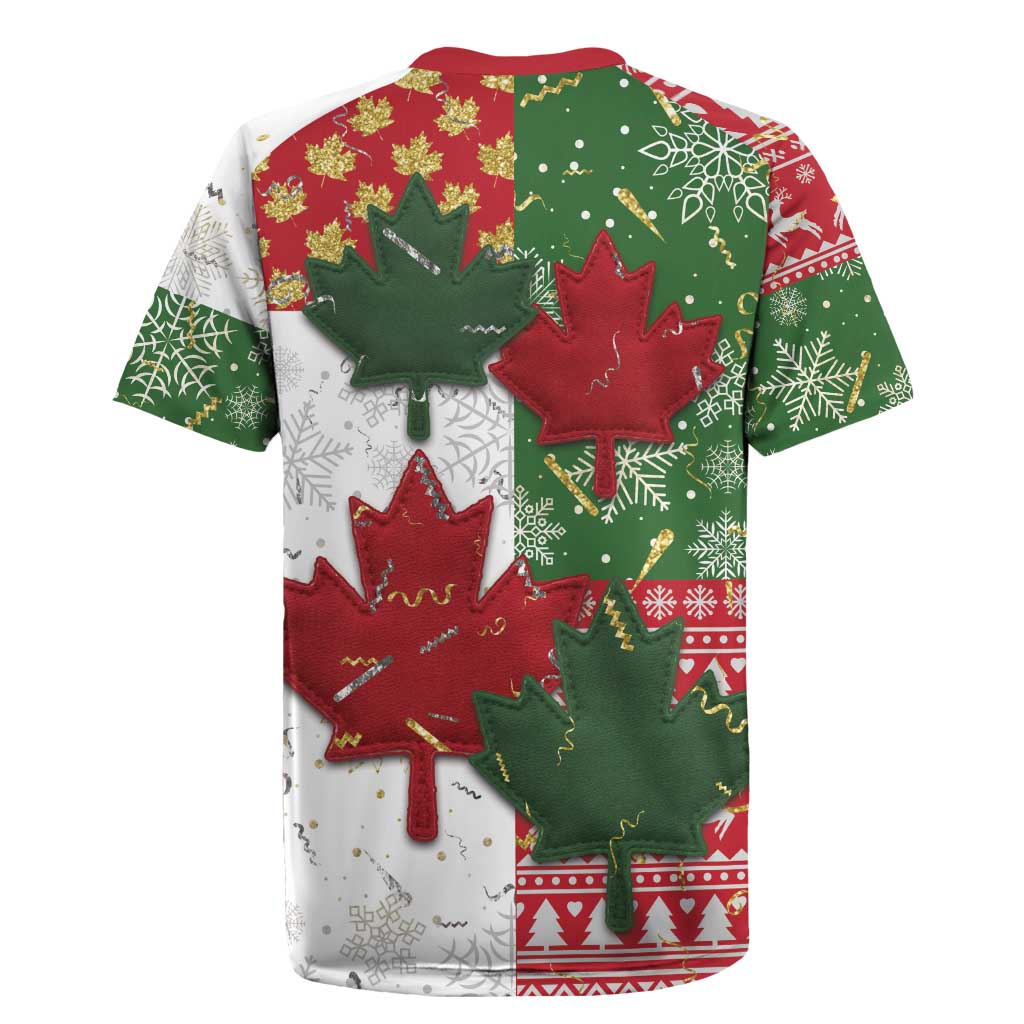 Canada Christmas Rugby Jersey Maple Leaves Patchwork Style - Wonder Print Shop