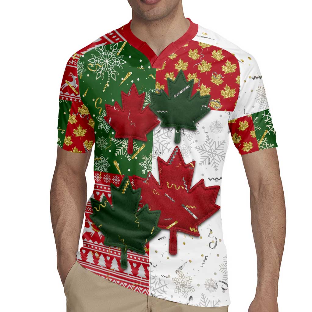 Canada Christmas Rugby Jersey Maple Leaves Patchwork Style - Wonder Print Shop