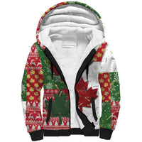 Canada Christmas Sherpa Hoodie Maple Leaves Patchwork Style - Wonder Print Shop