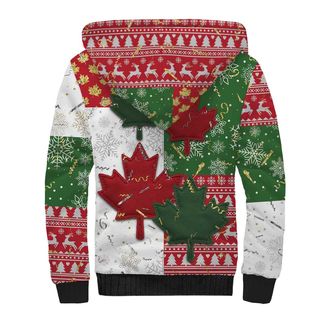 Canada Christmas Sherpa Hoodie Maple Leaves Patchwork Style - Wonder Print Shop