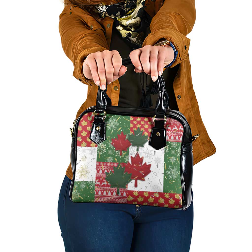 Canada Christmas Shoulder Handbag Maple Leaves Patchwork Style - Wonder Print Shop
