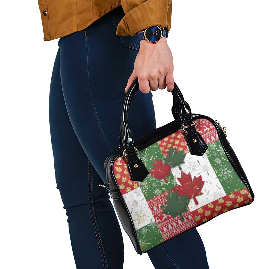 Canada Christmas Shoulder Handbag Maple Leaves Patchwork Style - Wonder Print Shop