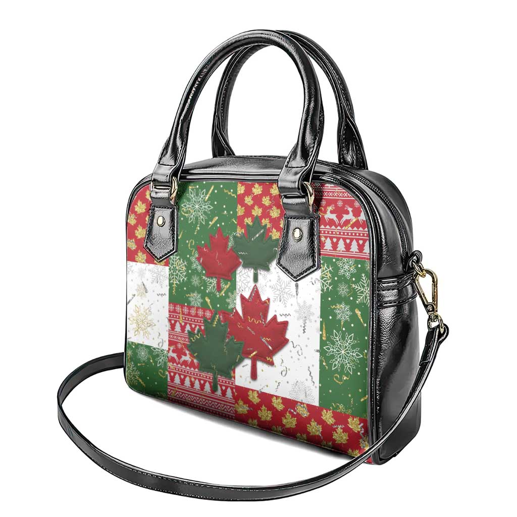 Canada Christmas Shoulder Handbag Maple Leaves Patchwork Style - Wonder Print Shop