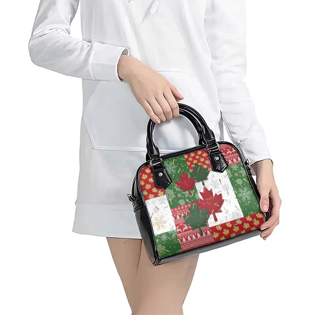 Canada Christmas Shoulder Handbag Maple Leaves Patchwork Style - Wonder Print Shop