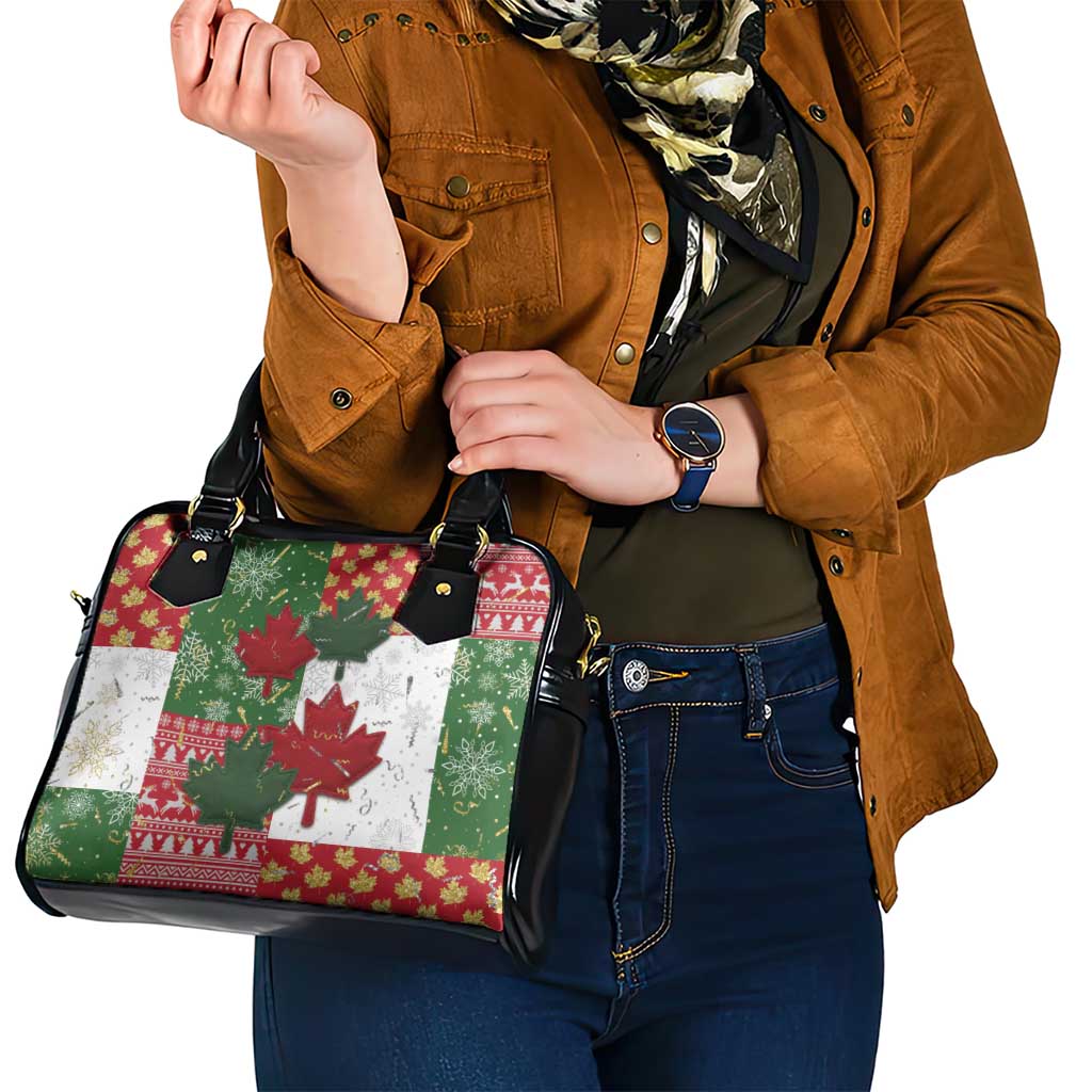 Canada Christmas Shoulder Handbag Maple Leaves Patchwork Style - Wonder Print Shop