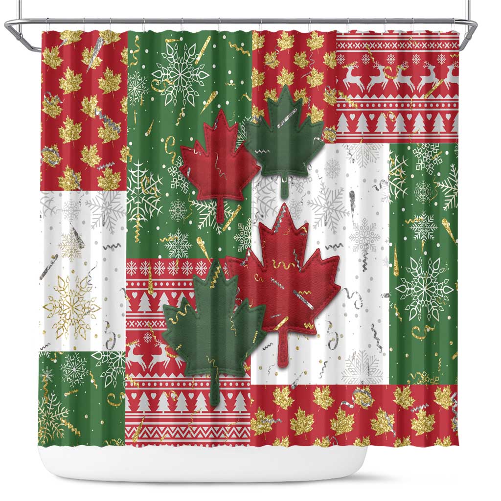 Canada Christmas Shower Curtain Maple Leaves Patchwork Style - Wonder Print Shop