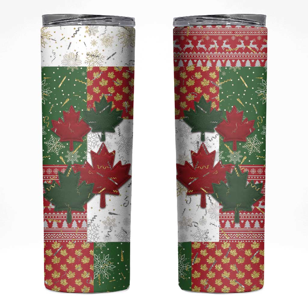 Canada Christmas Skinny Tumbler Maple Leaves Patchwork Style - Wonder Print Shop