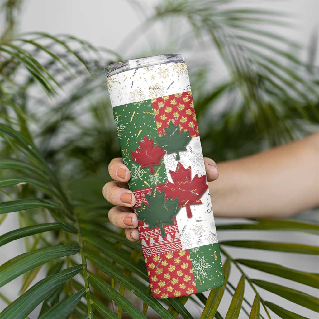 Canada Christmas Skinny Tumbler Maple Leaves Patchwork Style - Wonder Print Shop