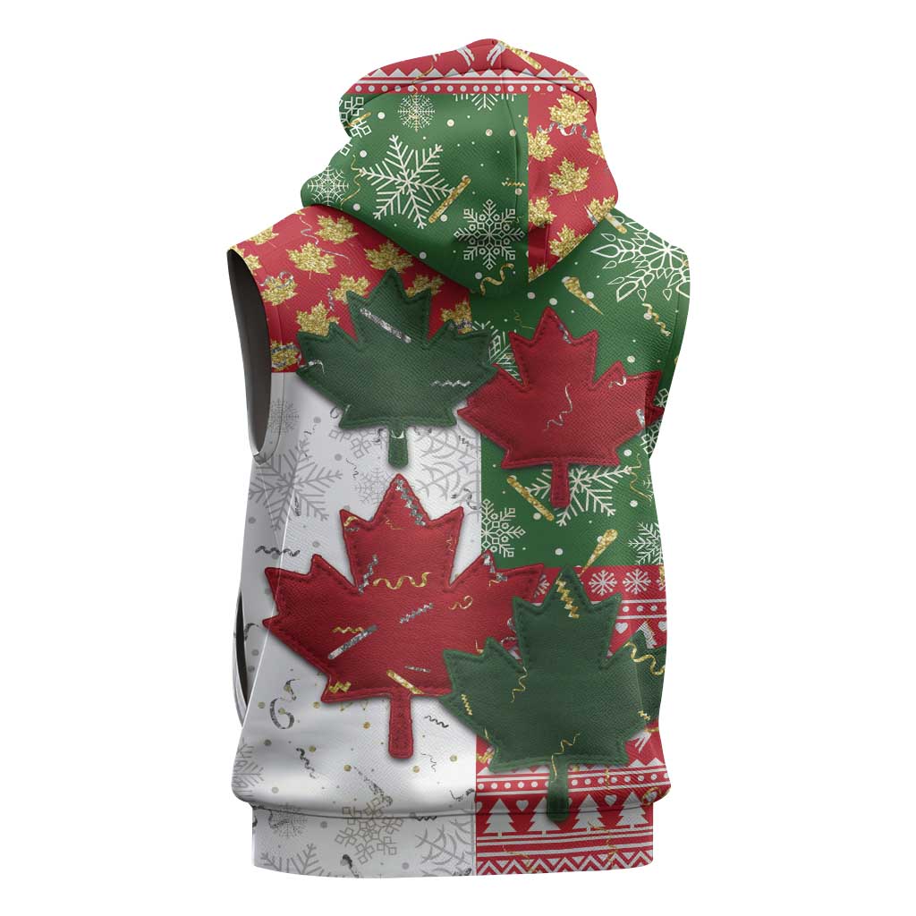Canada Christmas Sleeveless Hoodie Maple Leaves Patchwork Style - Wonder Print Shop