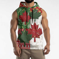 Canada Christmas Sleeveless Hoodie Maple Leaves Patchwork Style - Wonder Print Shop