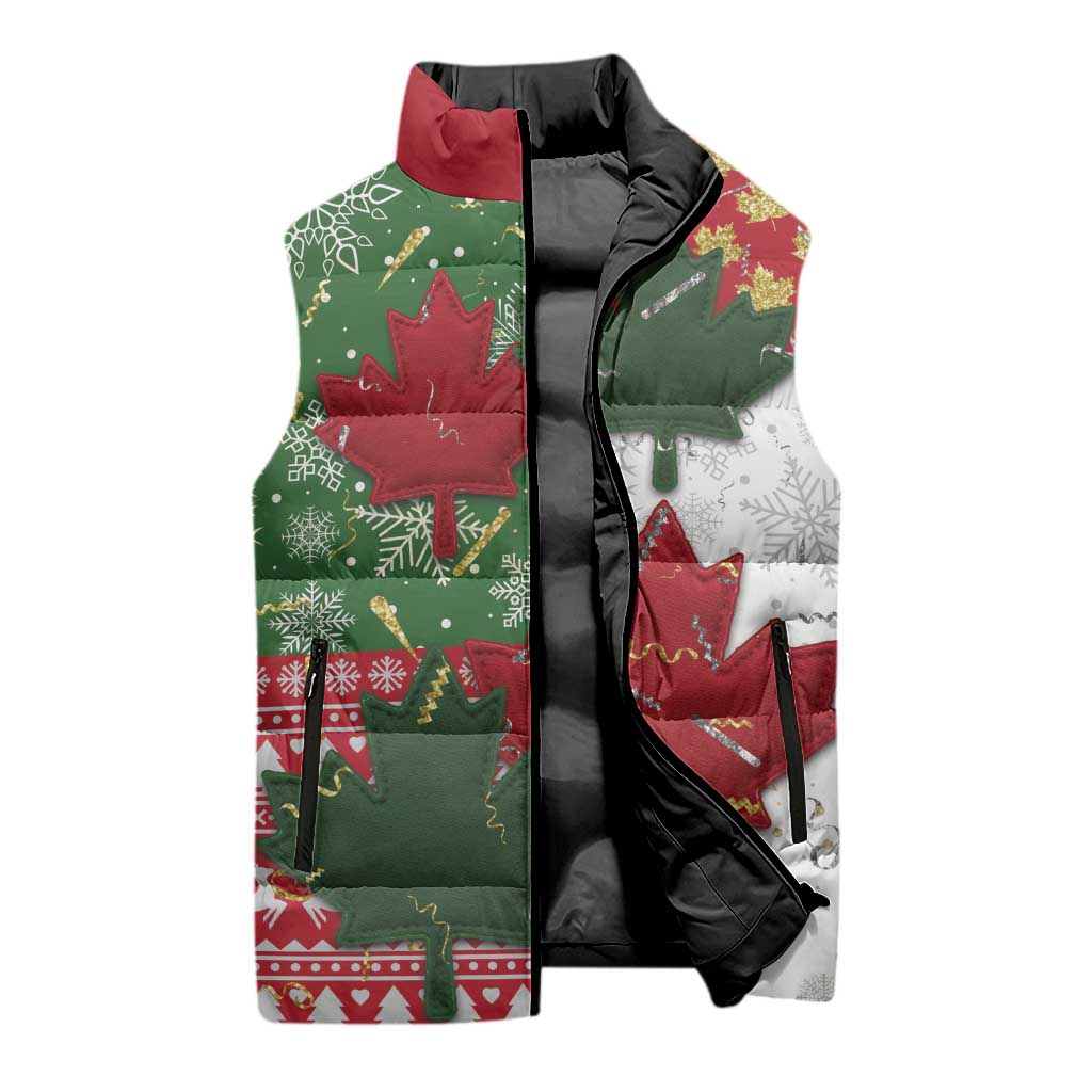 Canada Christmas Sleeveless Puffer Jacket Maple Leaves Patchwork Style - Wonder Print Shop