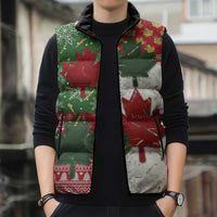 Canada Christmas Sleeveless Puffer Jacket Maple Leaves Patchwork Style - Wonder Print Shop