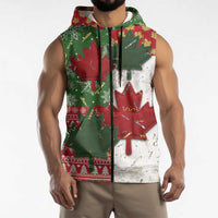 Canada Christmas Sleeveless Zip Hoodie Maple Leaves Patchwork Style - Wonder Print Shop