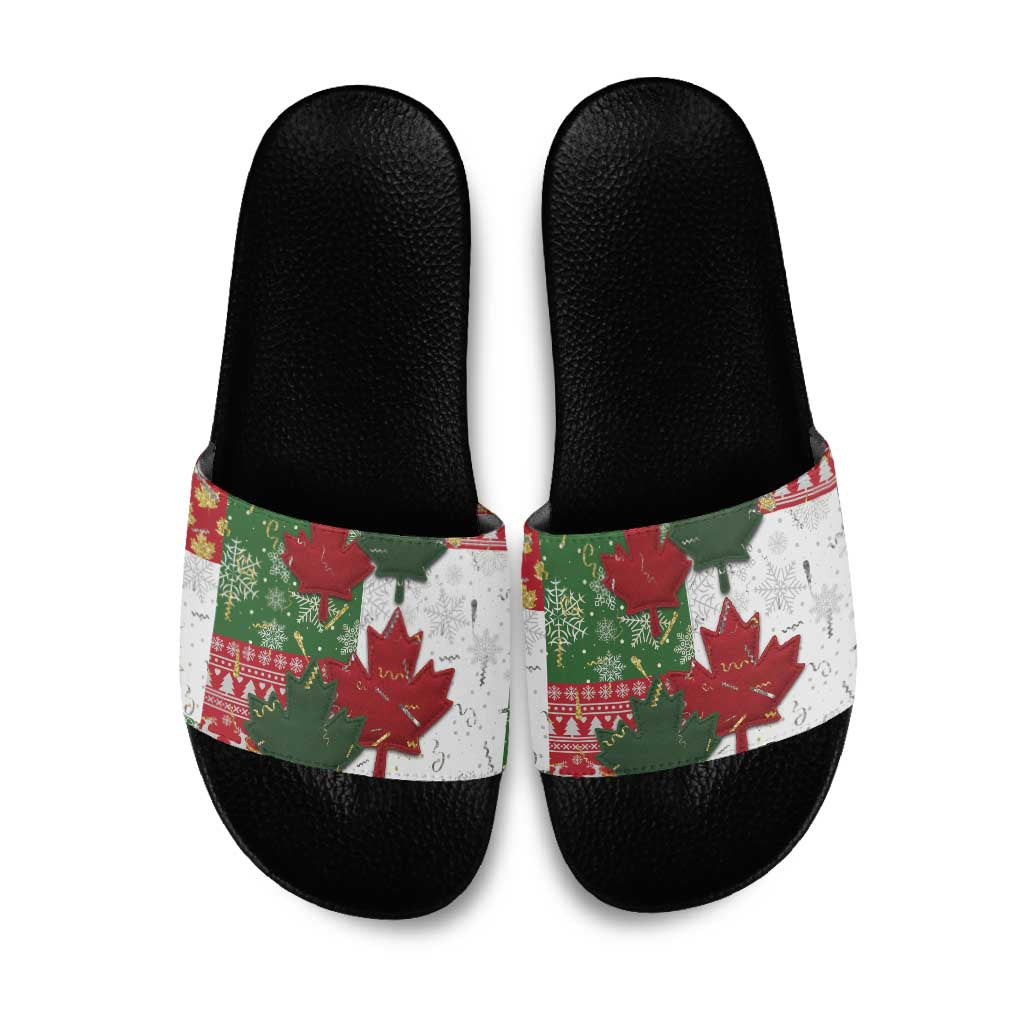 Canada Christmas Slide Sandals Maple Leaves Patchwork Style - Wonder Print Shop