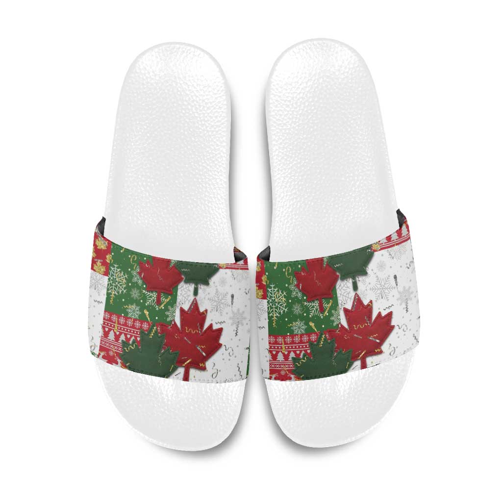 Canada Christmas Slide Sandals Maple Leaves Patchwork Style - Wonder Print Shop