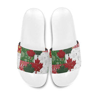 Canada Christmas Slide Sandals Maple Leaves Patchwork Style - Wonder Print Shop