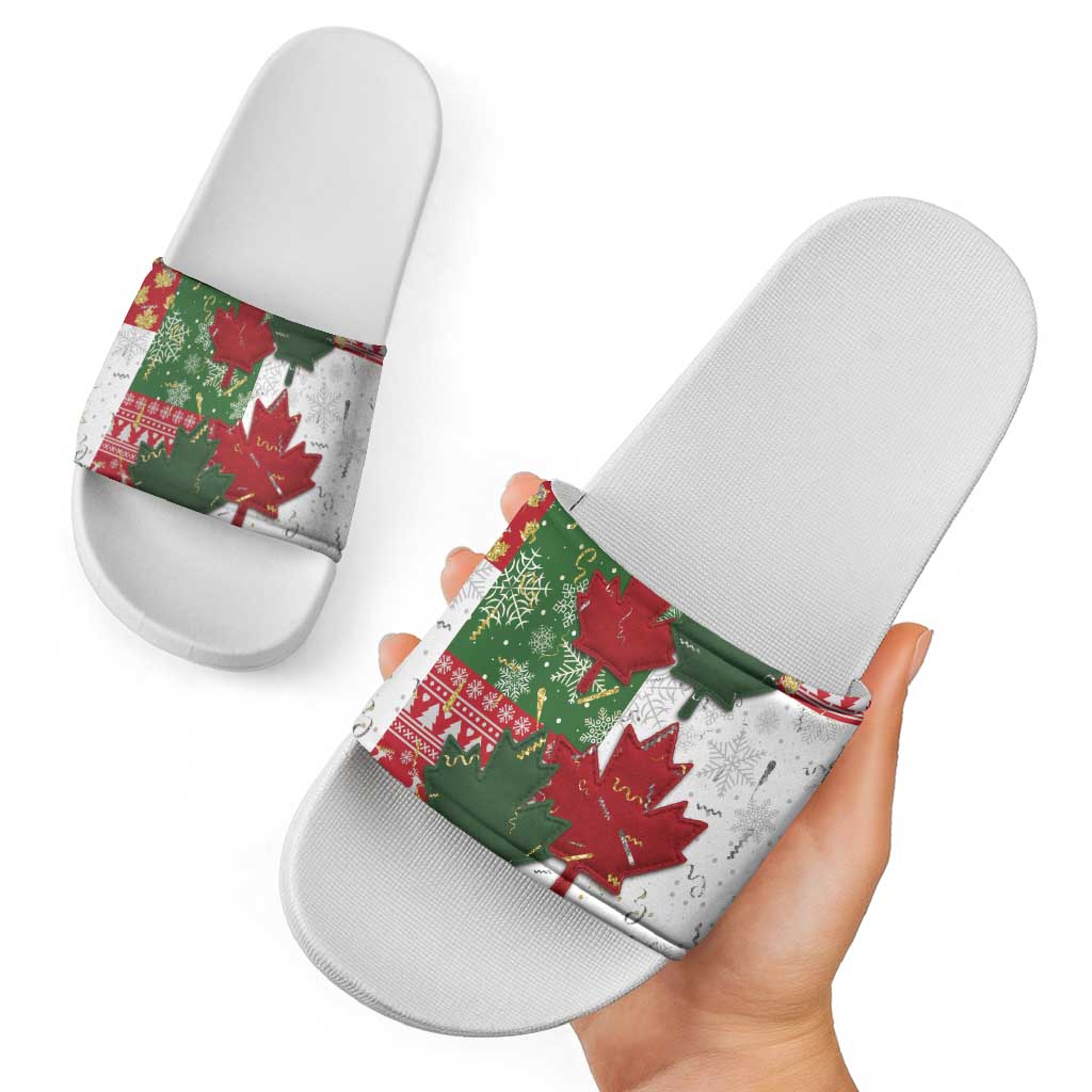 Canada Christmas Slide Sandals Maple Leaves Patchwork Style - Wonder Print Shop
