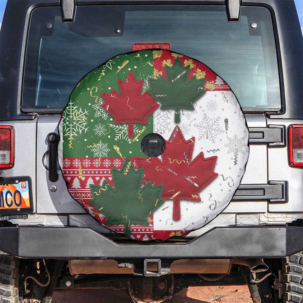 Canada Christmas Spare Tire Cover Maple Leaves Patchwork Style - Wonder Print Shop