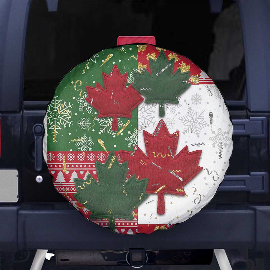 Canada Christmas Spare Tire Cover Maple Leaves Patchwork Style - Wonder Print Shop