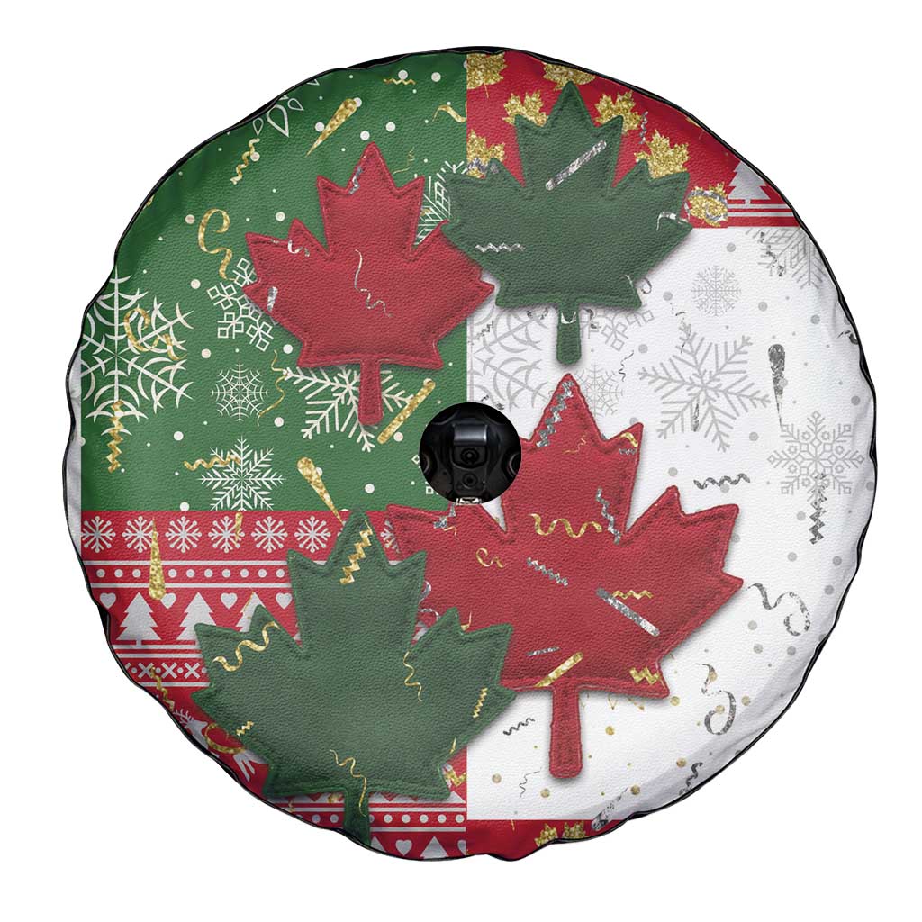 Canada Christmas Spare Tire Cover Maple Leaves Patchwork Style - Wonder Print Shop