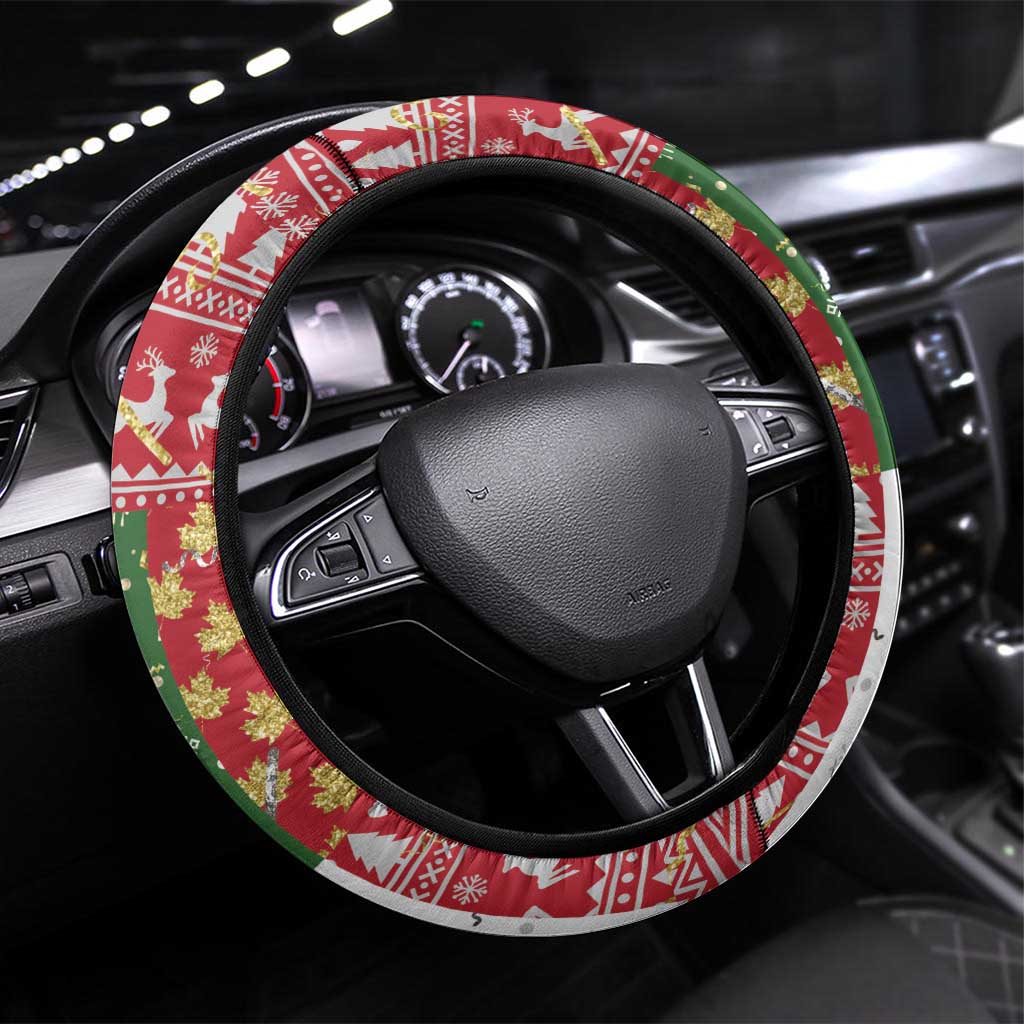Canada Christmas Steering Wheel Cover Maple Leaves Patchwork Style - Wonder Print Shop