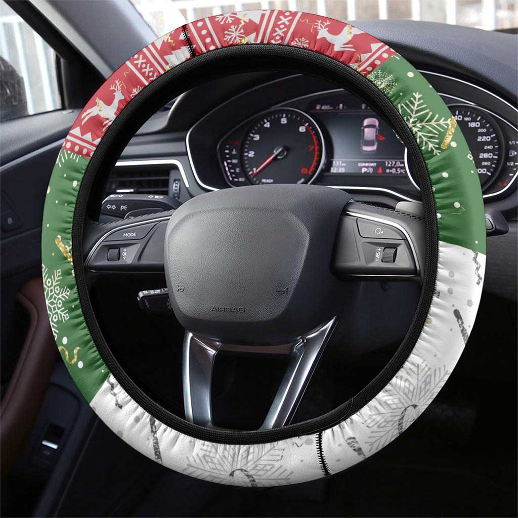 Canada Christmas Steering Wheel Cover Maple Leaves Patchwork Style - Wonder Print Shop