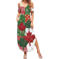 Canada Christmas Summer Maxi Dress Maple Leaves Patchwork Style - Wonder Print Shop