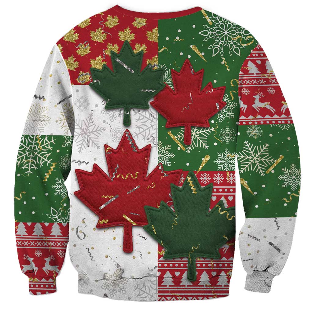 Canada Christmas Sweatshirt Maple Leaves Patchwork Style - Wonder Print Shop