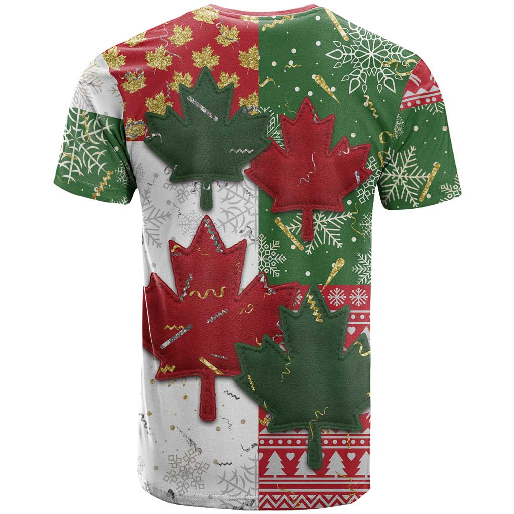 Canada Christmas T Shirt Maple Leaves Patchwork Style - Wonder Print Shop