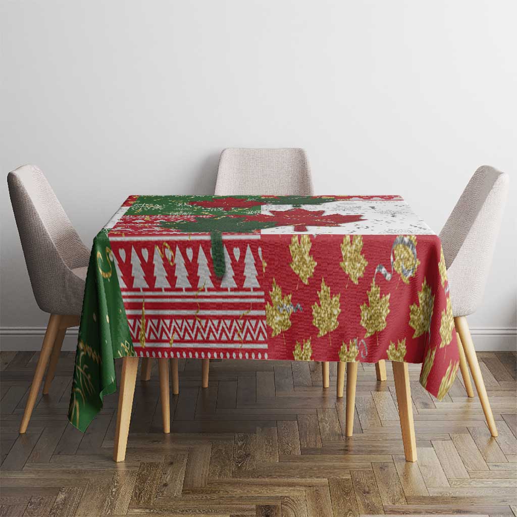 Canada Christmas Tablecloth Maple Leaves Patchwork Style - Wonder Print Shop