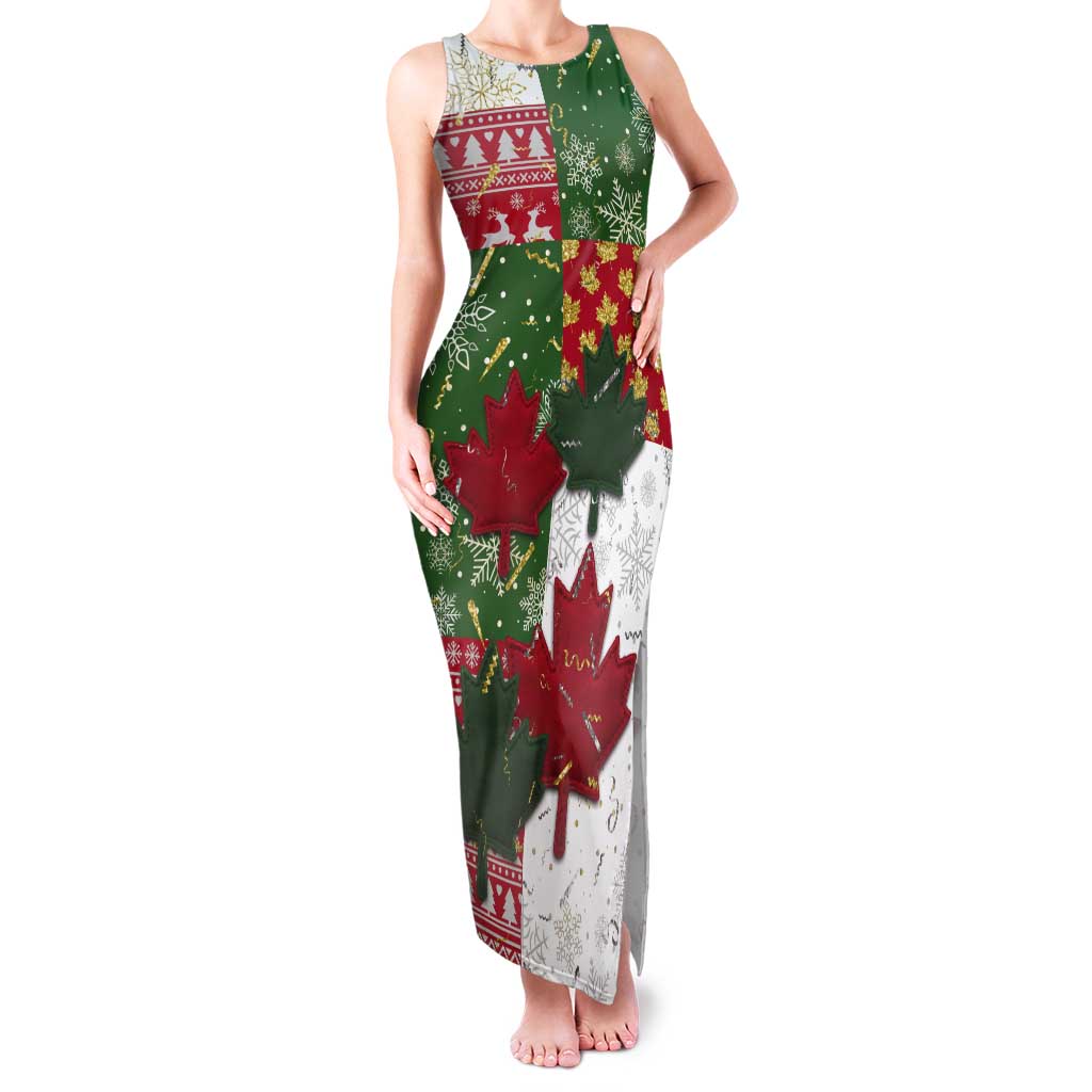 Canada Christmas Tank Maxi Dress Maple Leaves Patchwork Style - Wonder Print Shop