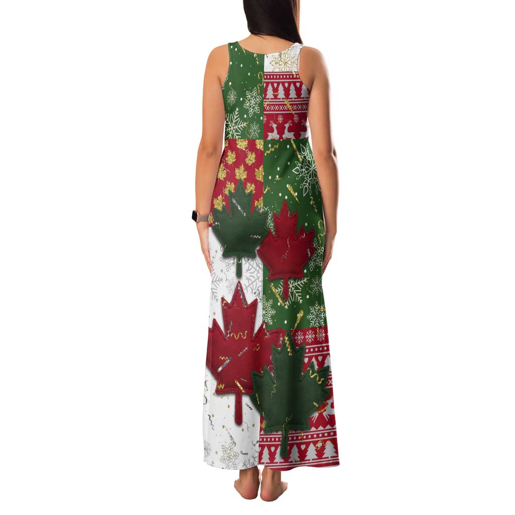Canada Christmas Tank Maxi Dress Maple Leaves Patchwork Style - Wonder Print Shop
