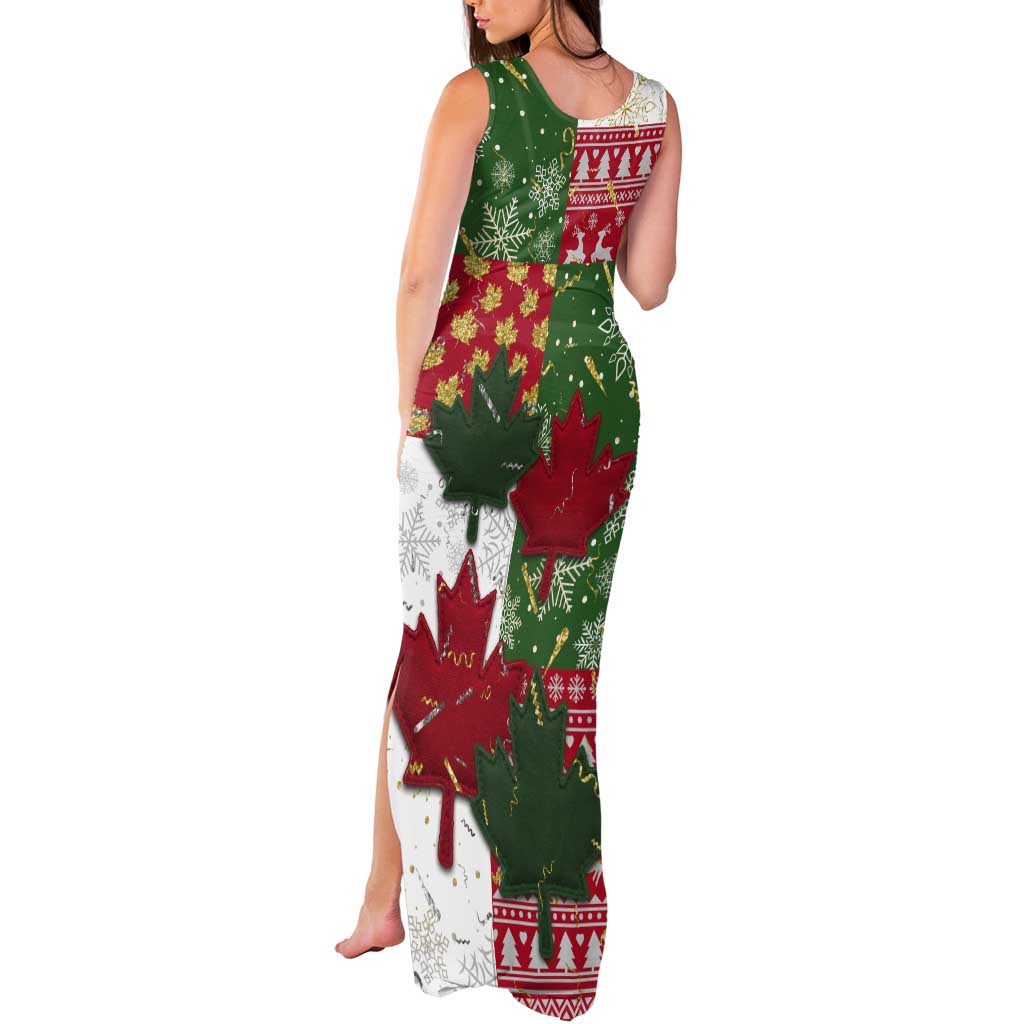Canada Christmas Tank Maxi Dress Maple Leaves Patchwork Style - Wonder Print Shop