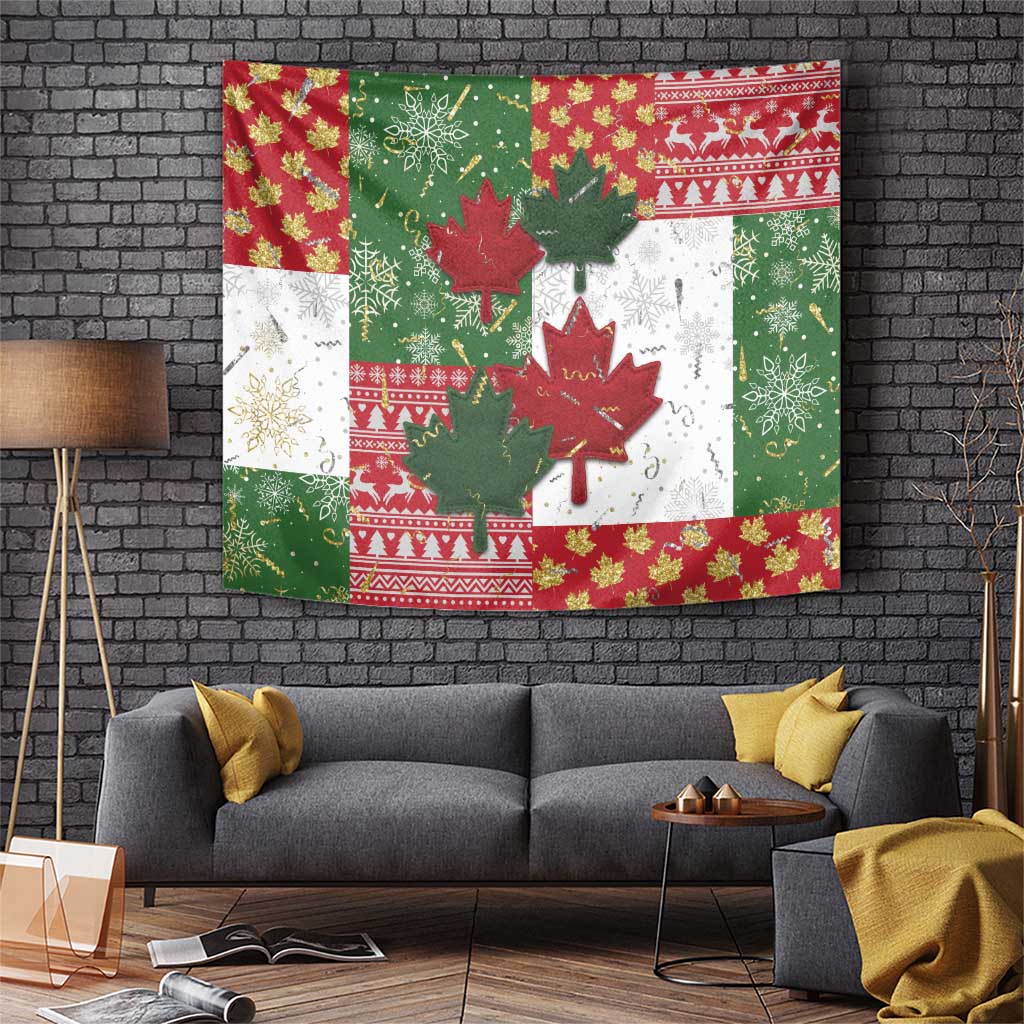 Canada Christmas Tapestry Maple Leaves Patchwork Style - Wonder Print Shop
