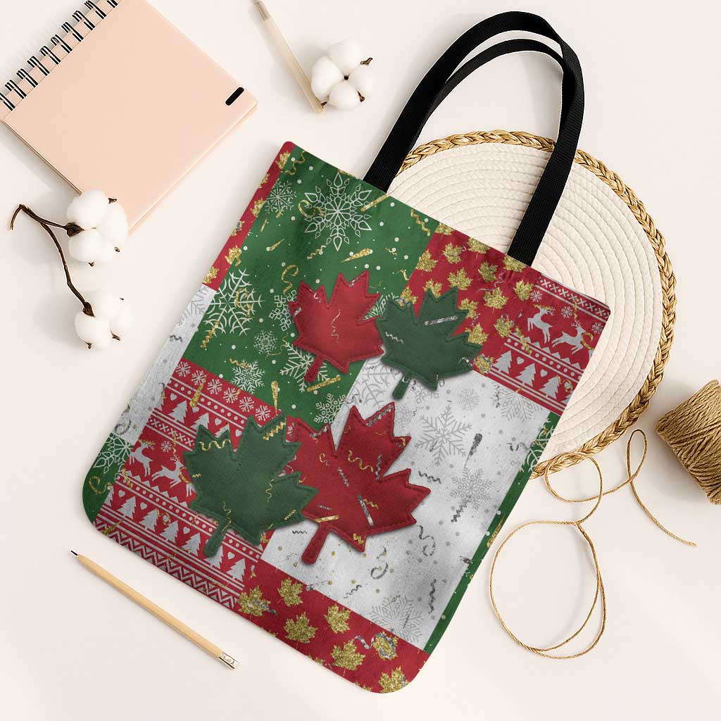 Canada Christmas Tote Bag Maple Leaves Patchwork Style - Wonder Print Shop