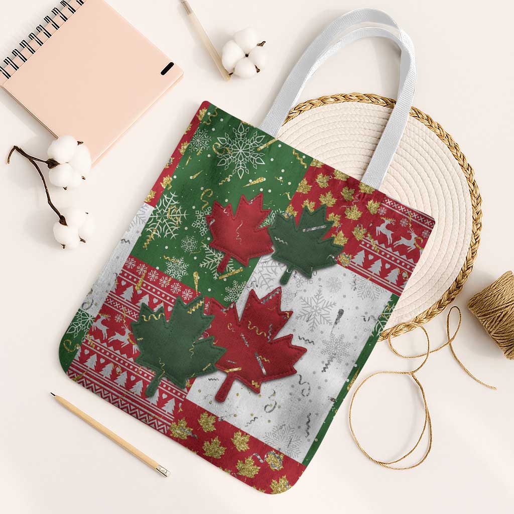 Canada Christmas Tote Bag Maple Leaves Patchwork Style - Wonder Print Shop