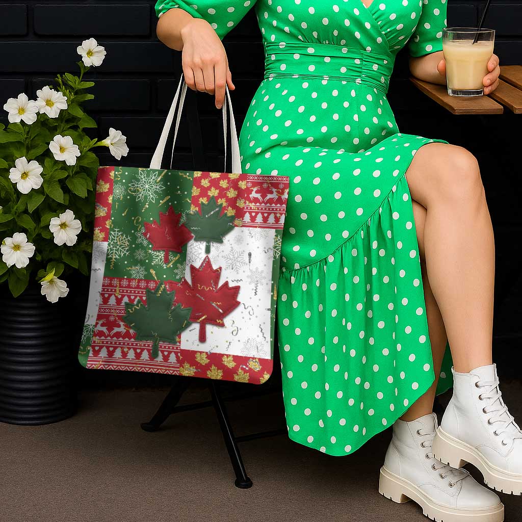 Canada Christmas Tote Bag Maple Leaves Patchwork Style - Wonder Print Shop