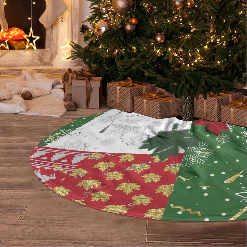 Canada Christmas Tree Skirt Maple Leaves Patchwork Style - Wonder Print Shop