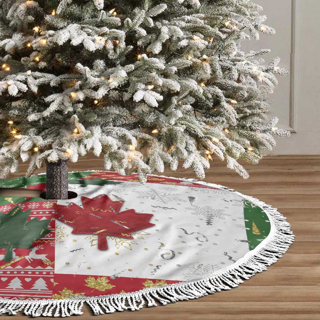 Canada Christmas Tree Skirt Maple Leaves Patchwork Style - Wonder Print Shop