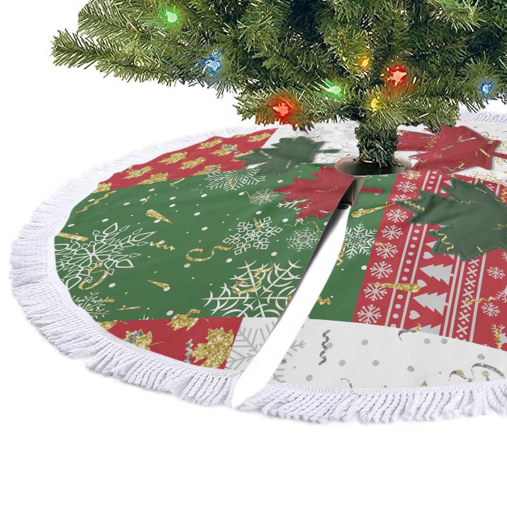 Canada Christmas Tree Skirt Maple Leaves Patchwork Style - Wonder Print Shop