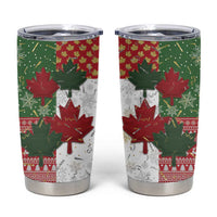 Canada Christmas Tumbler Cup Maple Leaves Patchwork Style - Wonder Print Shop