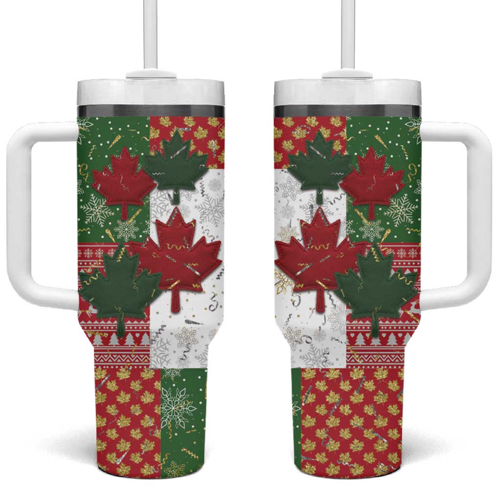 Canada Christmas Tumbler With Handle Maple Leaves Patchwork Style - Wonder Print Shop