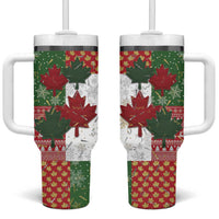 Canada Christmas Tumbler With Handle Maple Leaves Patchwork Style - Wonder Print Shop