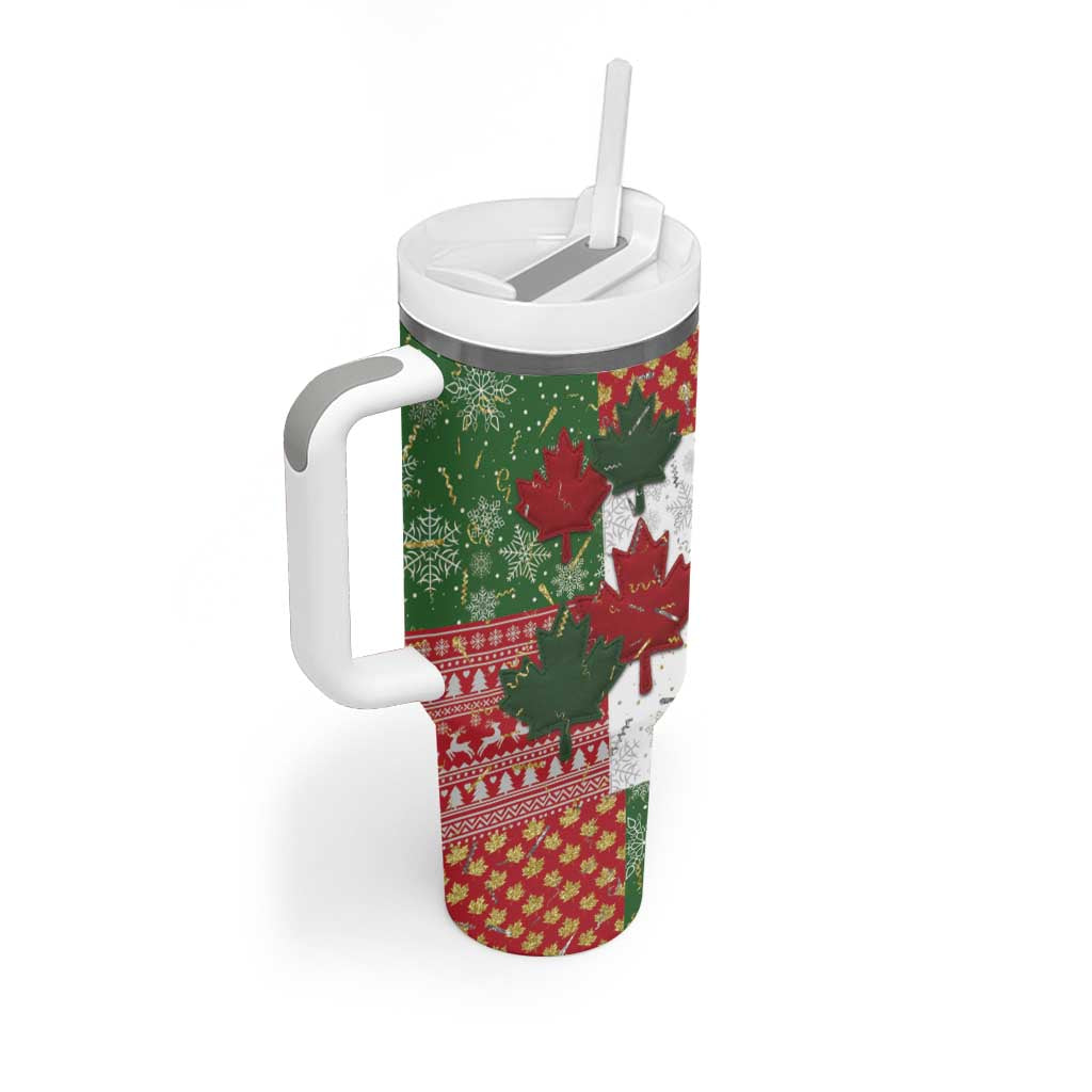 Canada Christmas Tumbler With Handle Maple Leaves Patchwork Style - Wonder Print Shop