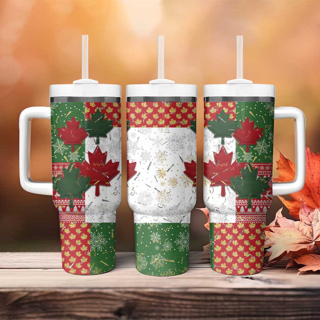 Canada Christmas Tumbler With Handle Maple Leaves Patchwork Style - Wonder Print Shop