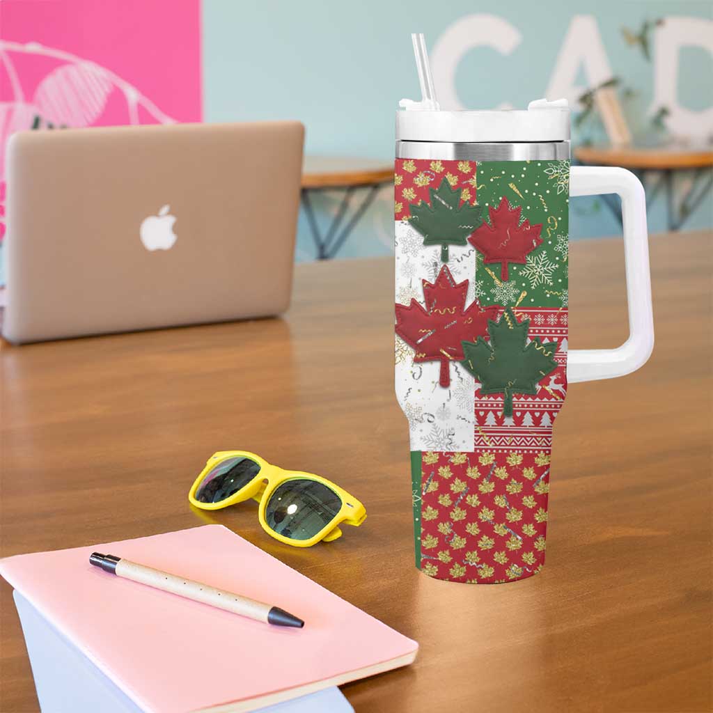 Canada Christmas Tumbler With Handle Maple Leaves Patchwork Style - Wonder Print Shop