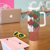 Canada Christmas Tumbler With Handle Maple Leaves Patchwork Style - Wonder Print Shop