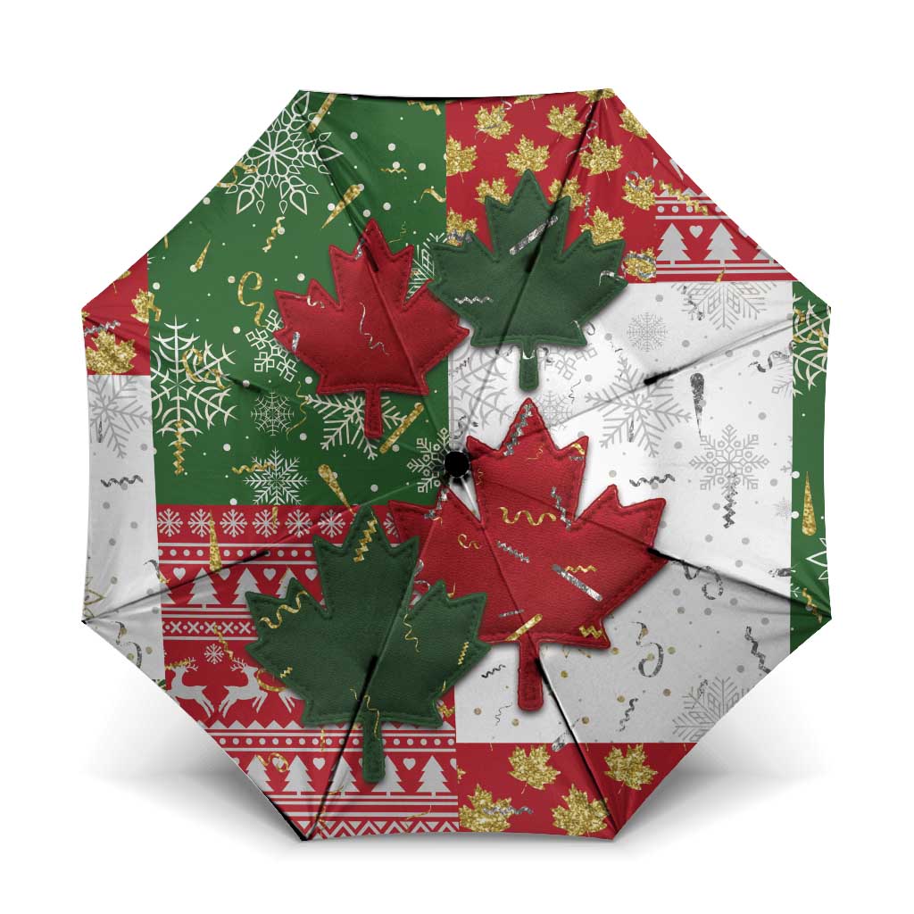 Canada Christmas Umbrella Maple Leaves Patchwork Style - Wonder Print Shop