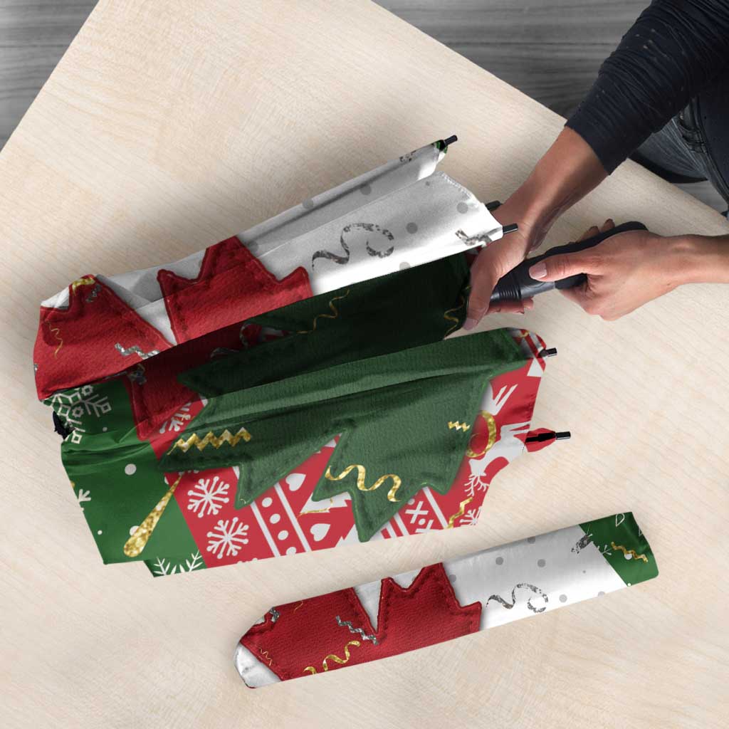 Canada Christmas Umbrella Maple Leaves Patchwork Style - Wonder Print Shop